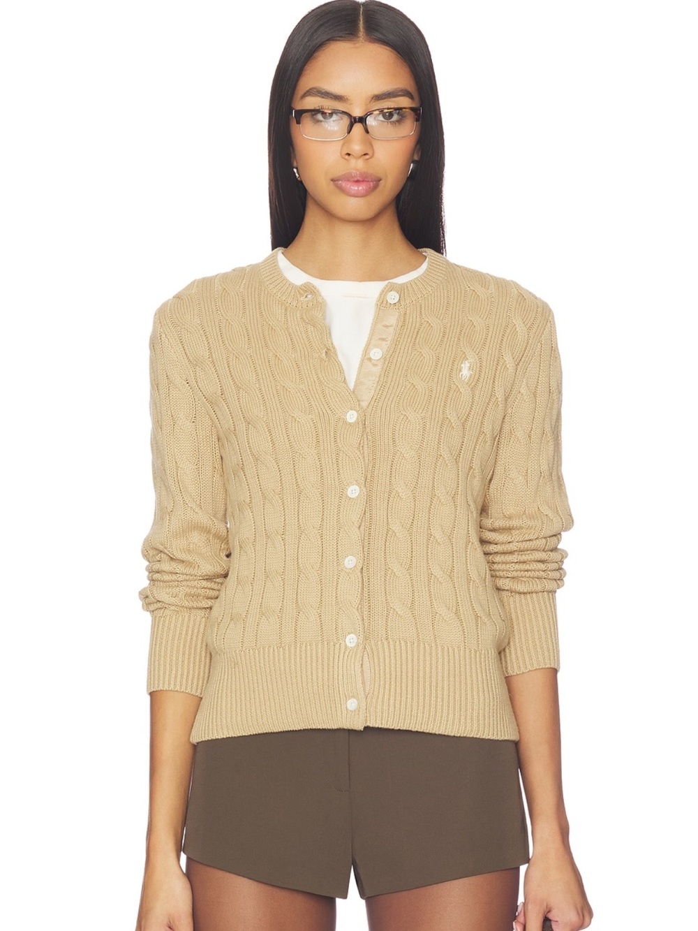 Ralph Lauren Beige Cable-Knit Button Cardigan